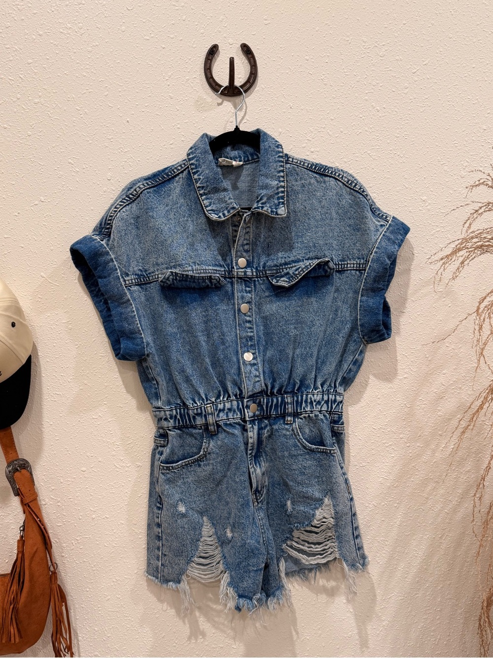 Distressed Denim Short Romper